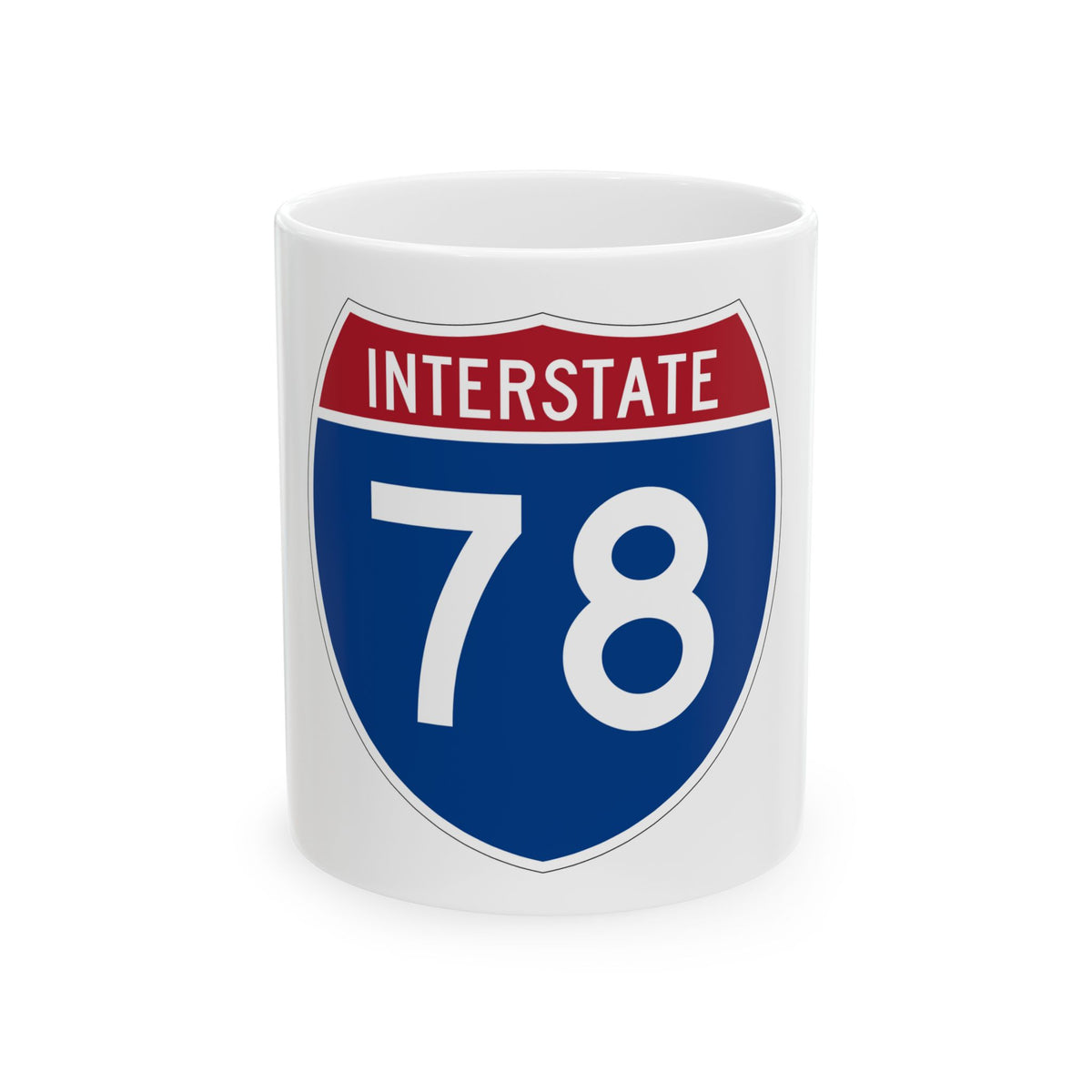 Flat vector US Interstate 78 highway shield with white INTERSTATE lettering above the number 78 on a navy blue field.