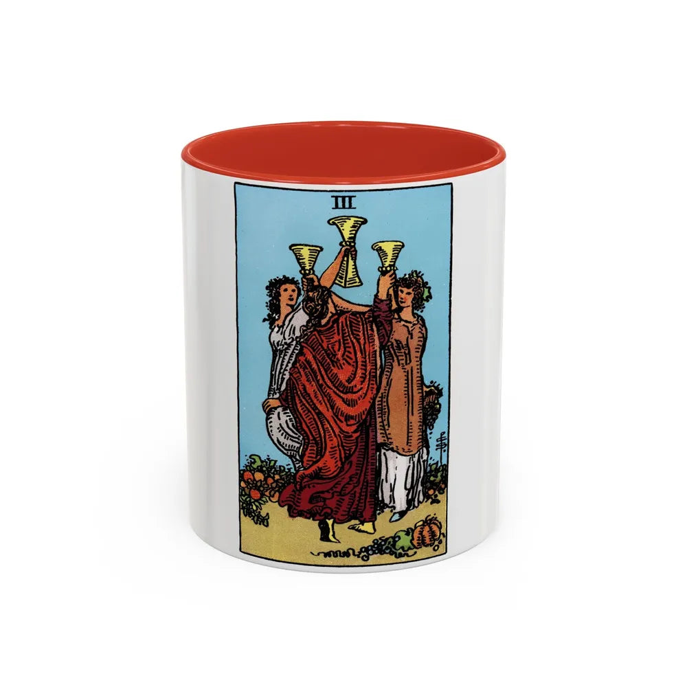 The 3 of Cups (Tarot Card) Accent Coffee Mug-11oz-Red-Go Mug Yourself