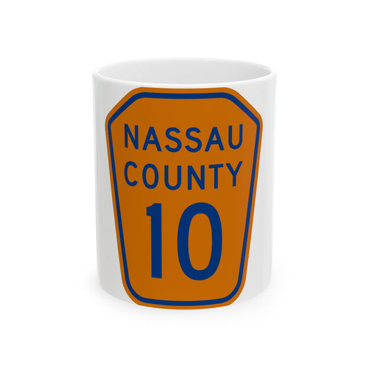 Nassau County 10 NY (New York) (Road Sign) White Coffee Mug