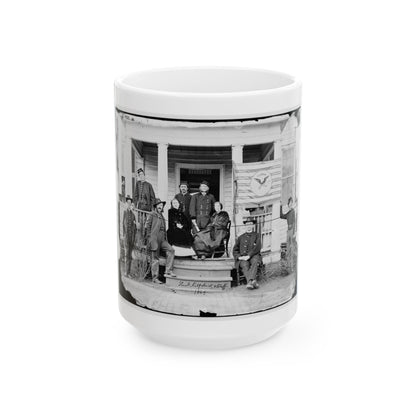 Stevensburg, Va.  Gen. Judson Kilpatrick, 3d Division, Cavalry Corps, With Ladies And Staff Members On The Porch Of Headquarters (U.S. Civil War) White Coffee Mug