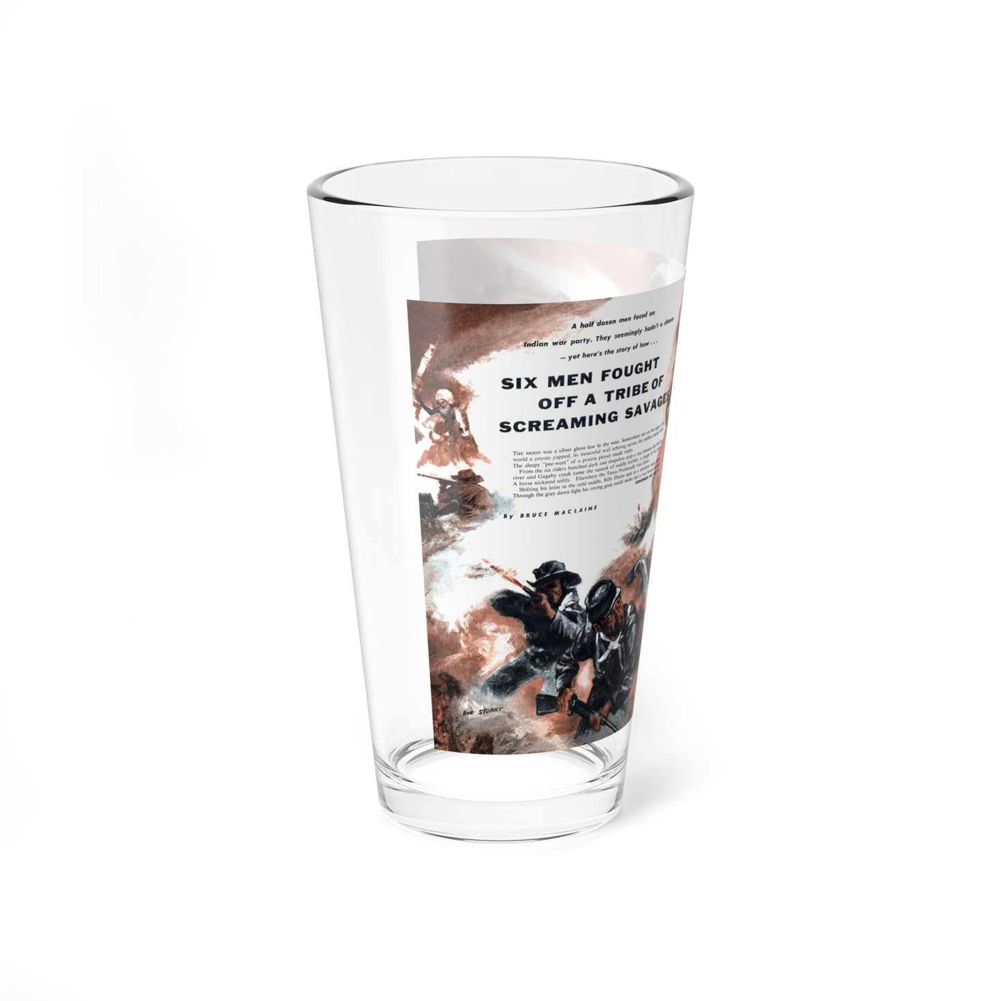 Six Men Fought Off a Tribe of Screaming Savages, Fury, December 1957 (Magazine Illustration) Pint Glass 16oz