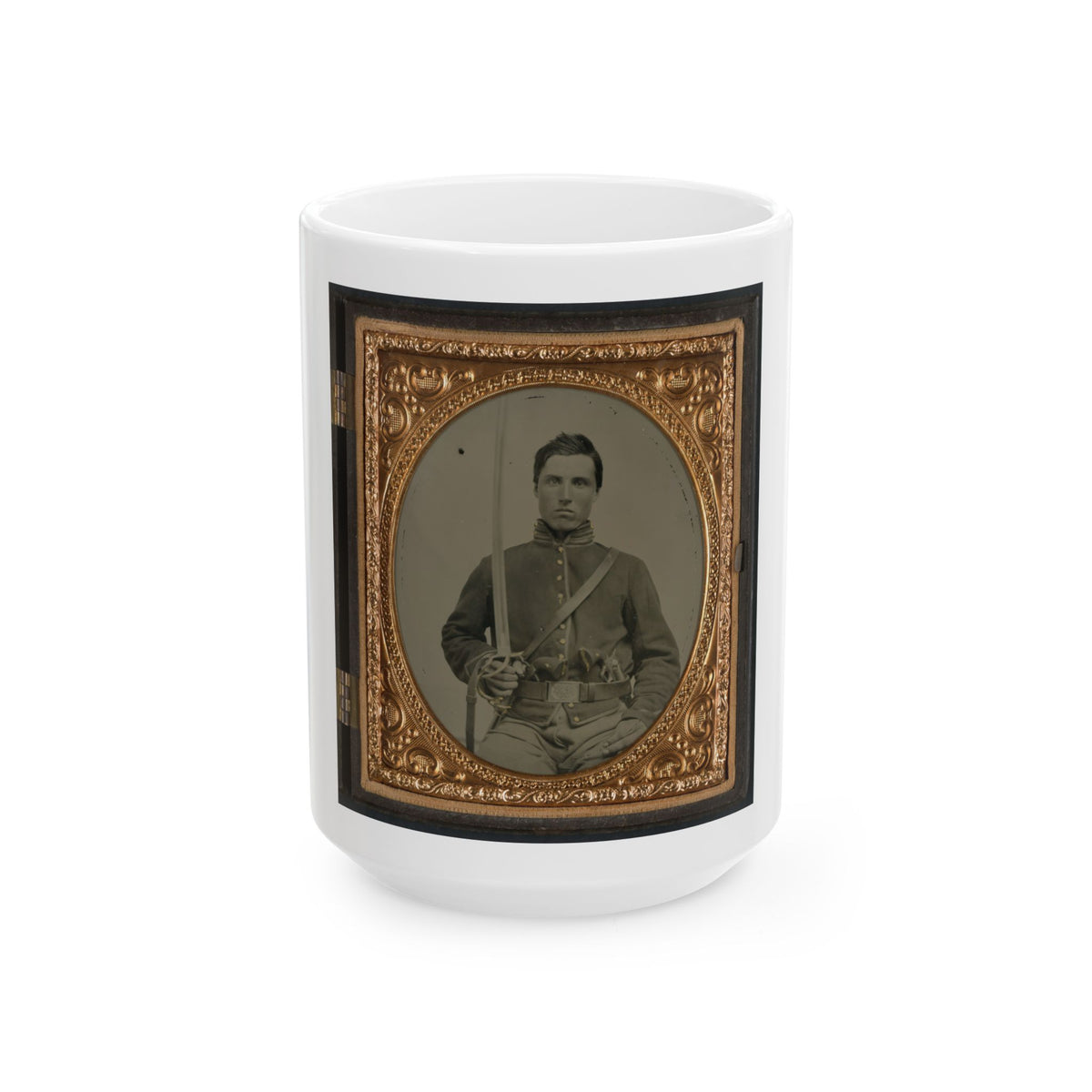 Unidentified Cavalry Soldier In Union Uniform With Two Revolvers And A Saber (U.S. Civil War) White Coffee Mug