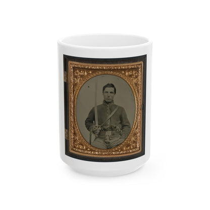 Unidentified Cavalry Soldier In Union Uniform With Two Revolvers And A Saber (U.S. Civil War) White Coffee Mug