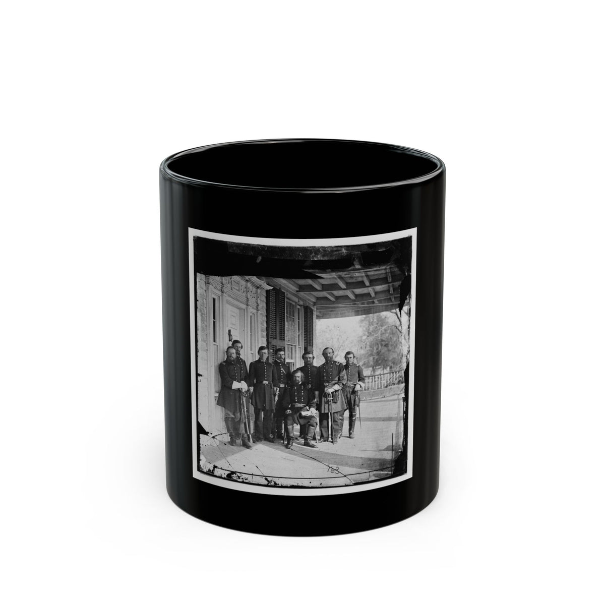 Beaufort, S.C. Gen. Isaac I. Stevens (Seated) And Staff On Porch Of A House (U.S. Civil War) Black Coffee Mug