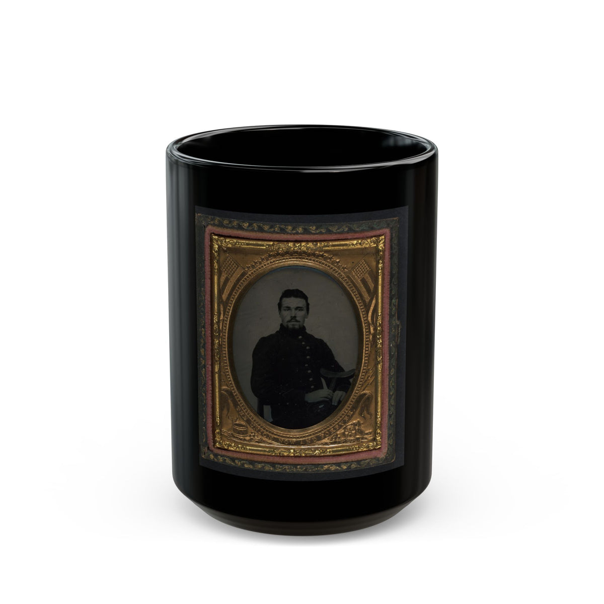 Unidentified Soldier In Union Uniform Holding Crutch And Cap (U.S. Civil War) Black Coffee Mug