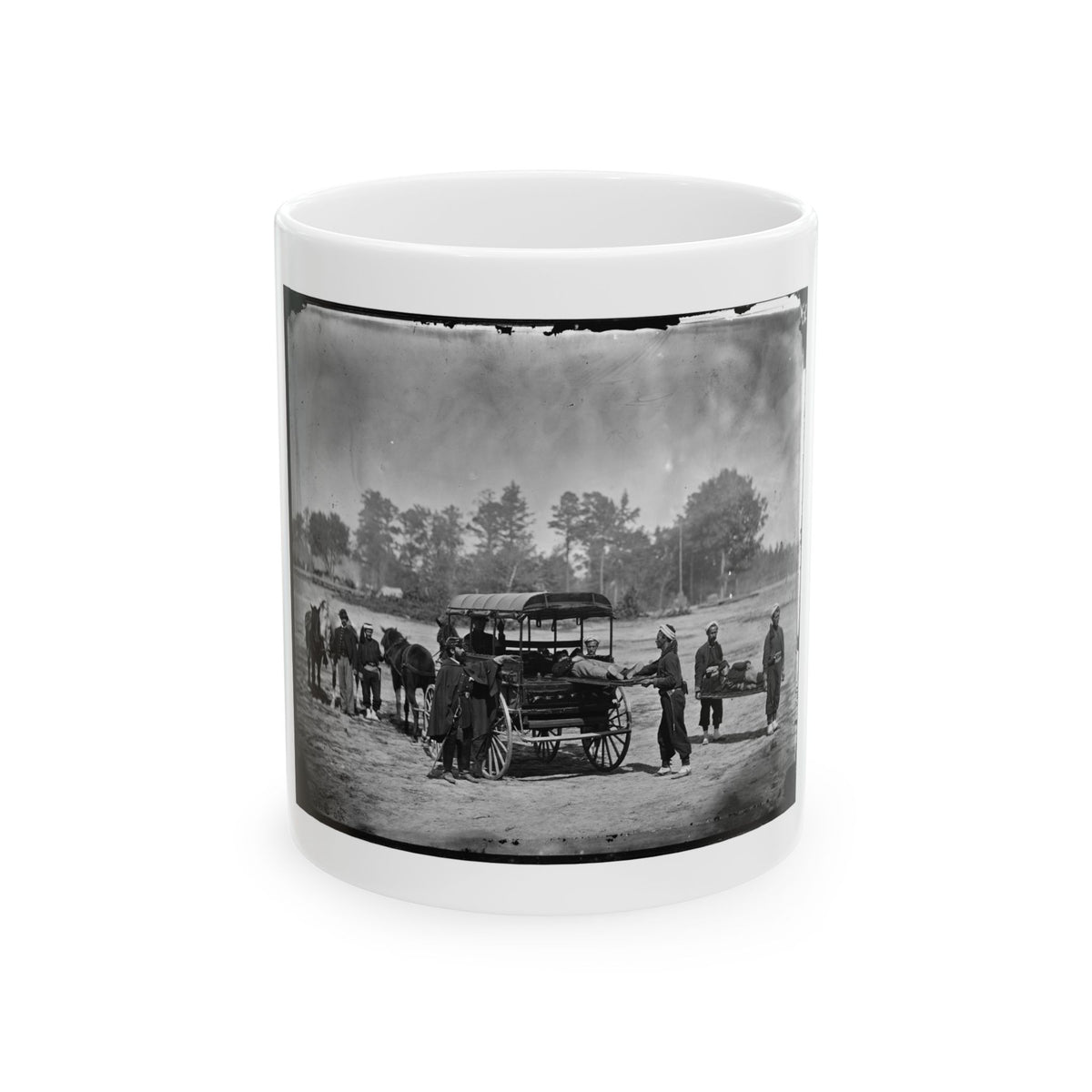 Unknown Location. Zouave Ambulance Crew Demonstrating Removal Of Wounded Soldiers From The Field; Another View (U.S. Civil War) White Coffee Mug
