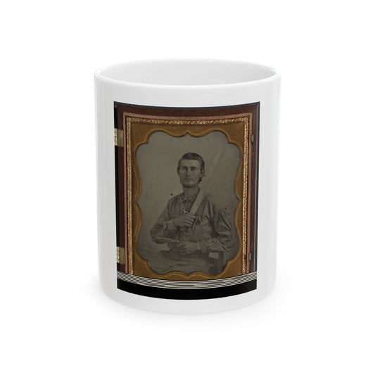 Private Simeon J. Crews Of Co. F, 7th Texas Cavalry Regiment, With Cut Down Saber And Revolver (U.S. Civil War) White Coffee Mug