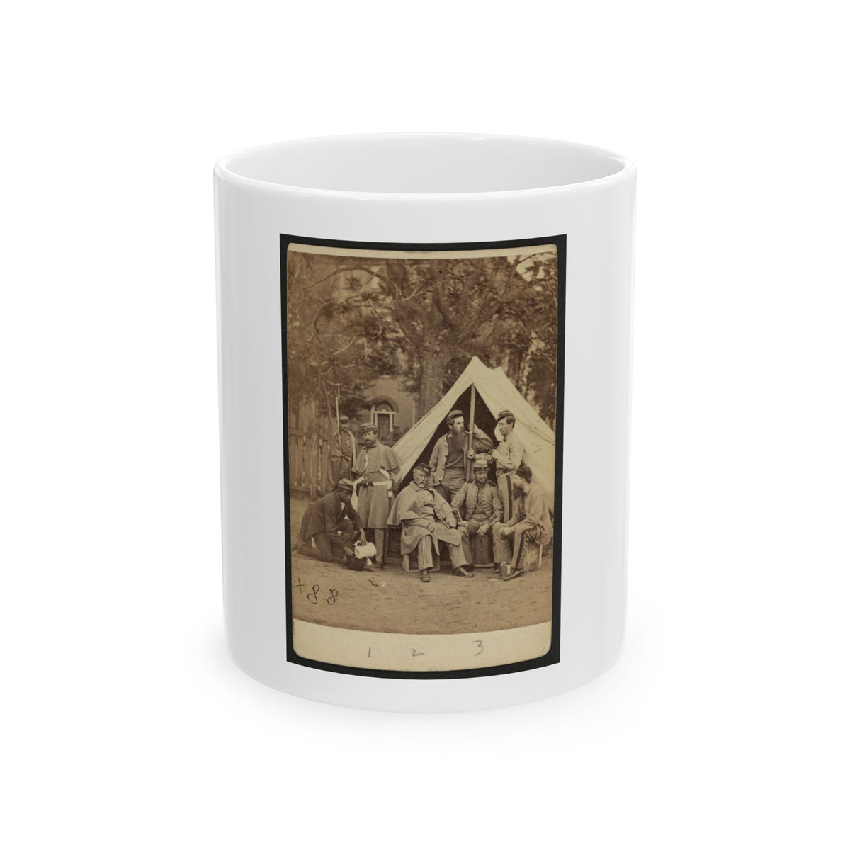 Group Portrait Of Soldiers In Front Of A Tent, Possibly At Camp Cameron, Washington, D.C. (U.S. Civil War) White Coffee Mug
