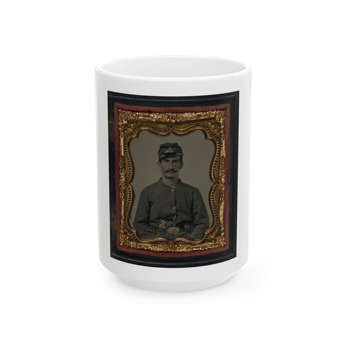 Unidentified Soldier In Union Sack Coat And Company C Forage Cap With Colt Revolver (U.S. Civil War) White Coffee Mug