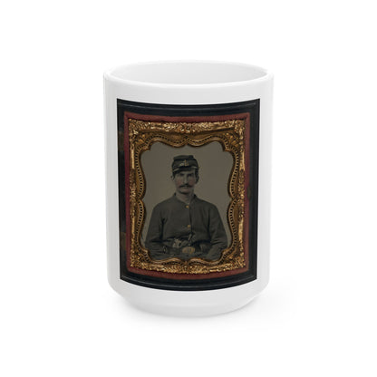 Unidentified Soldier In Union Sack Coat And Company C Forage Cap With Colt Revolver (U.S. Civil War) White Coffee Mug