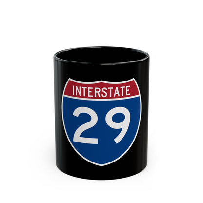 Blue Interstate 29 route marker with INTERSTATE across a red top band and bold white numerals beneath.