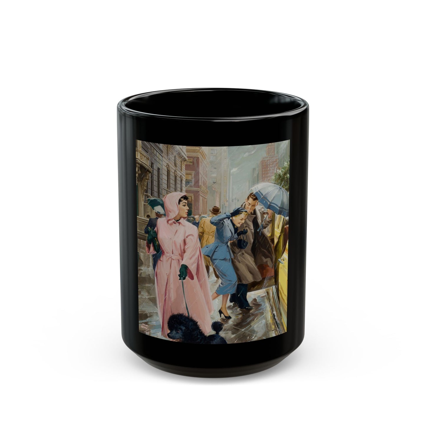 Couple in the Rain, 1954 - Black Coffee Mug-15oz-Go Mug Yourself