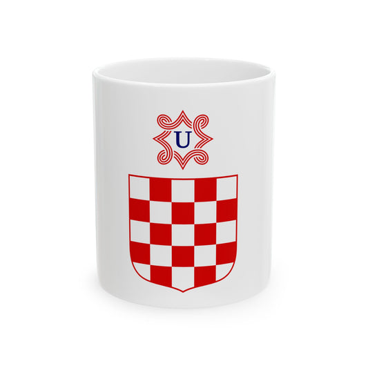 Red and white checkerboard shield beneath a red star emblem enclosing a blue letter U on a white background.