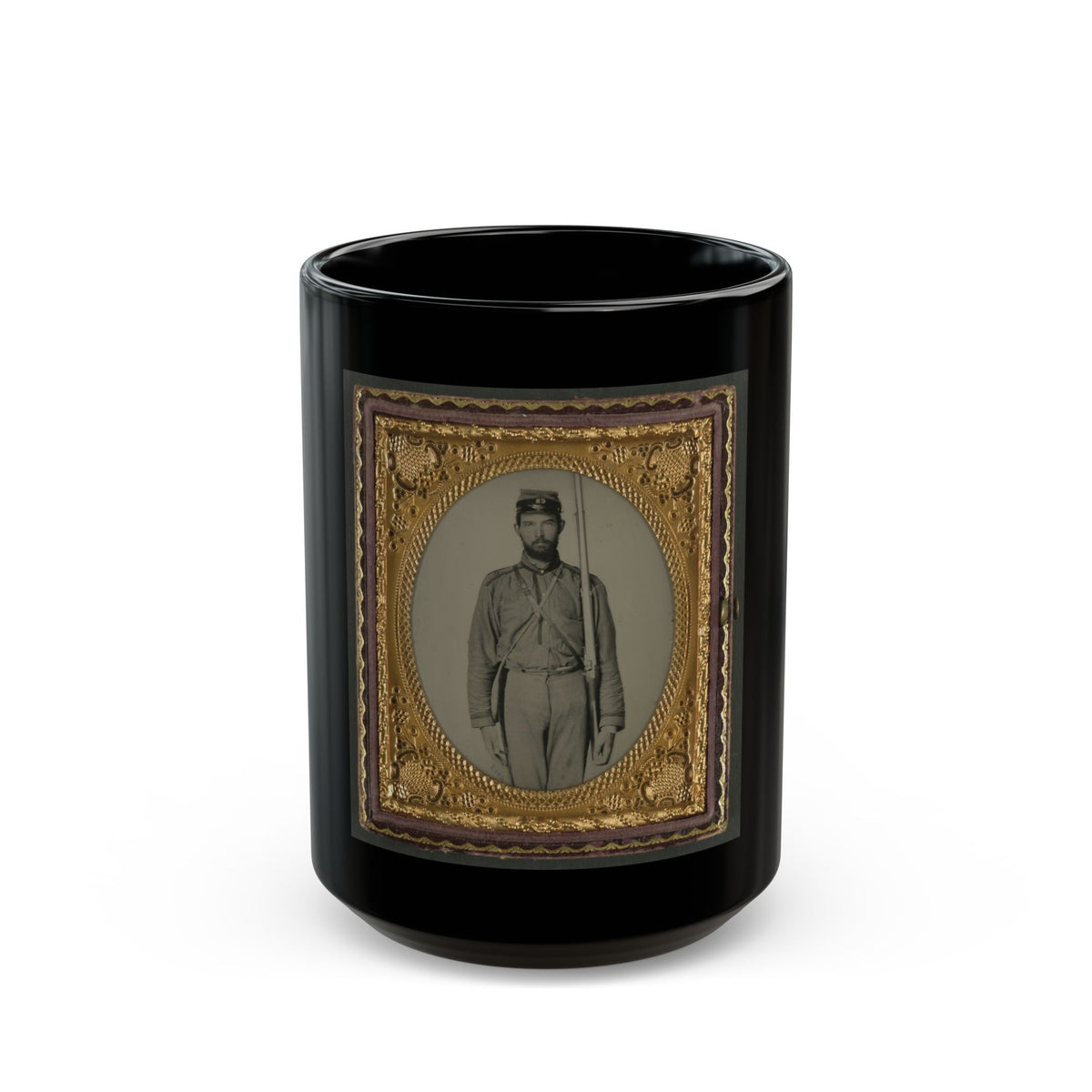 Unidentified Soldier In Confederate Uniform And Craig's Rifles, Or 28th Virginia Infantry Regiment, Kepi With Musket (U.S. Civil War) Black Coffee Mug