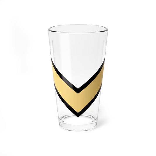 A single pale gold downward chevron with a black outline on a plain white background, flat vector style.