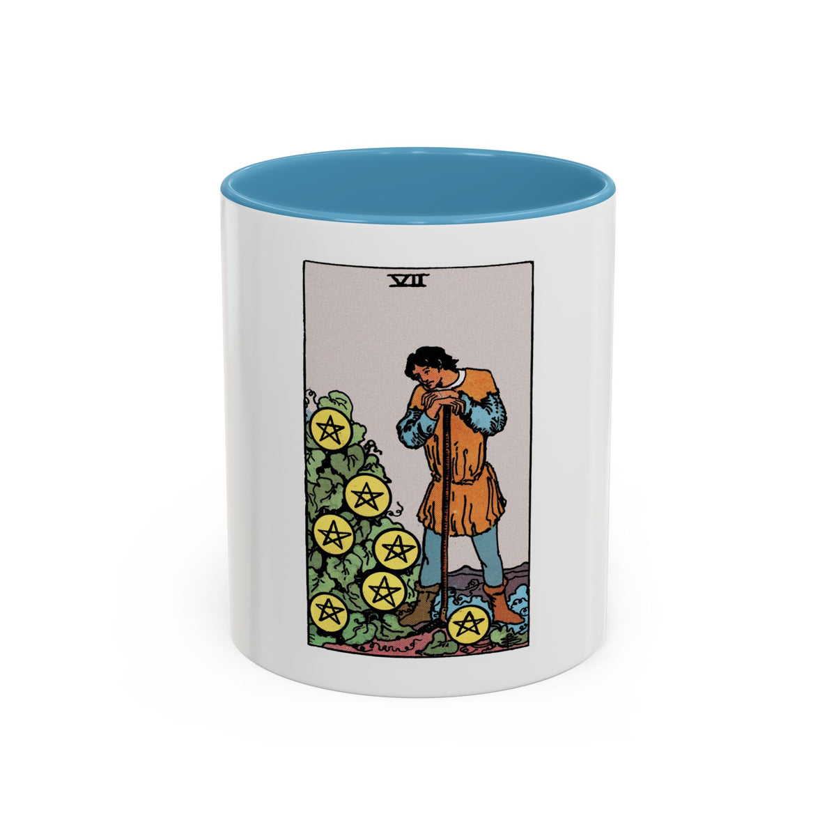 The 7 of Pentacles (Tarot Card) Accent Coffee Mug