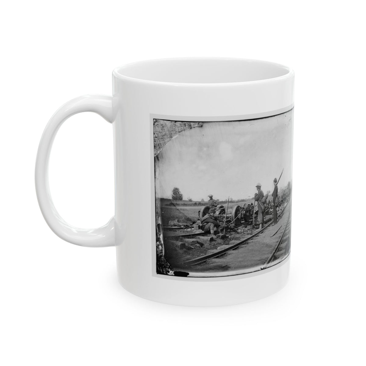 Manassas Junction, Va. Soldiers Beside Damaged Rolling Stock Of The Orange & Alexandria Railroad (U.S. Civil War) White Coffee Mug