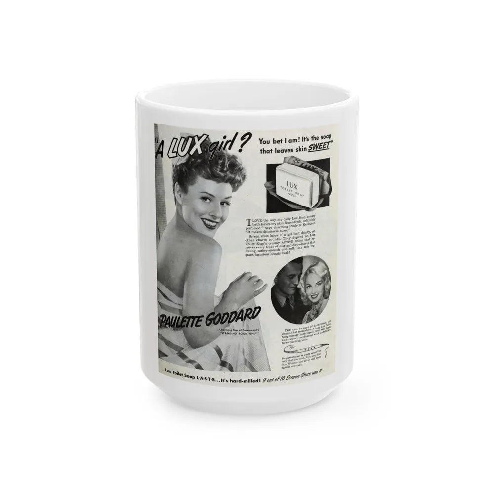 Paulette Goddard #162 - Shampoo Add (Vintage Female Icon) White Coffee Mug-15oz-Go Mug Yourself