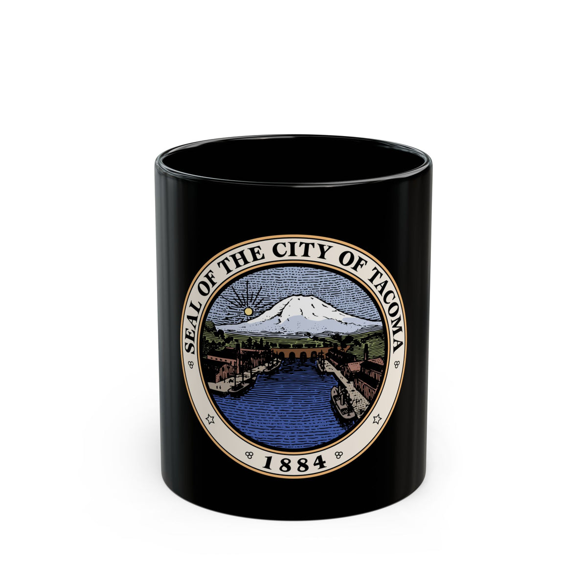 Seal of Tacoma WA - Black Coffee Mug