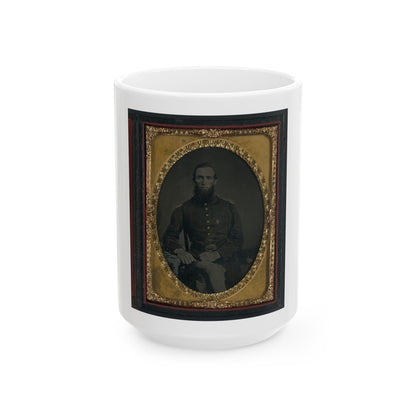 Unidentified Soldier In Union Uniform And Ohio Volunteer Militia Belt Buckle (U.S. Civil War) White Coffee Mug