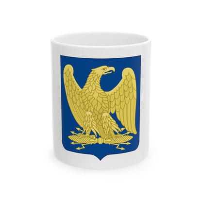 Gold eagle with spread wings and thunderbolts beneath it, perched on a fasces-like bundle on a blue shield.