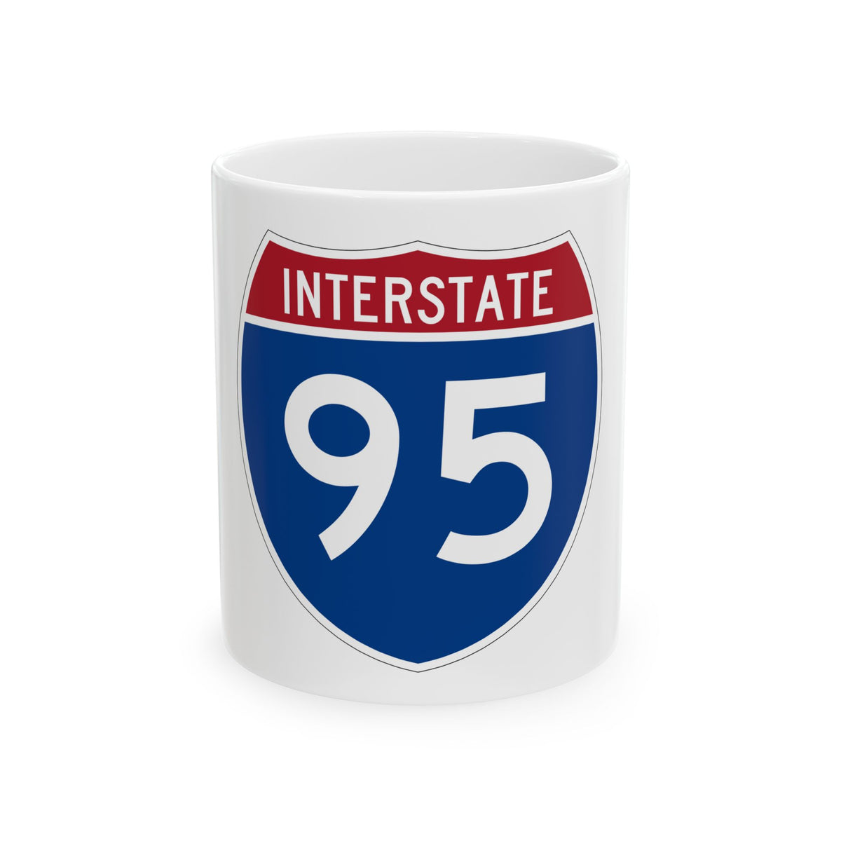 Flat vector US Interstate highway shield in blue and red, with white INTERSTATE lettering above the number 95.