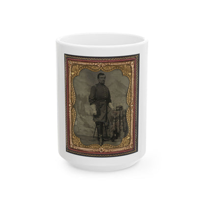 Unidentified Soldier In Union Captain's Uniform With U.S. Medical Service Hat In Front Of Painted Backdrop Showing Landscape (U.S. Civil War) White Coffee Mug