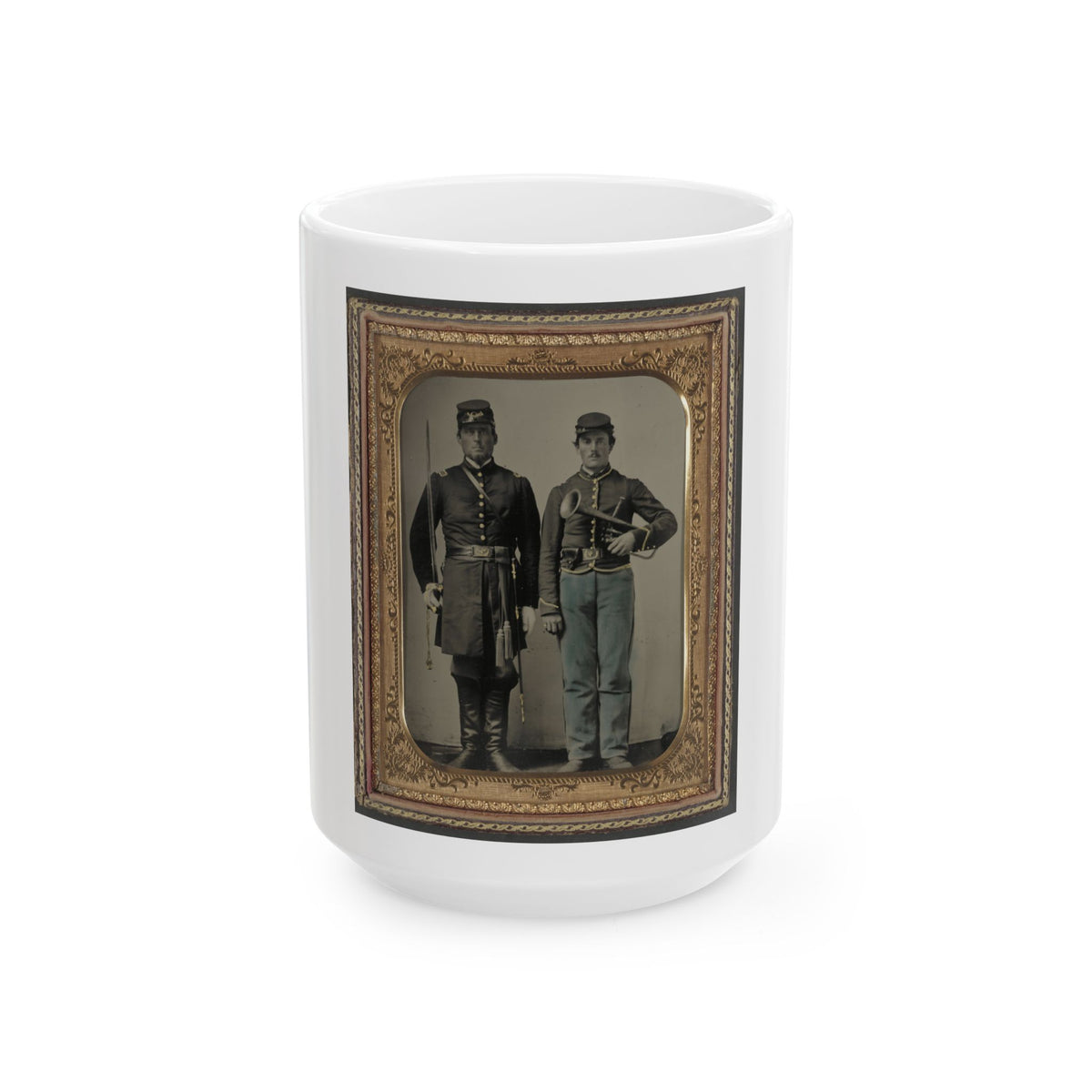 Two Unidentified Soldiers With Sword And Saxhorn (U.S. Civil War) White Coffee Mug