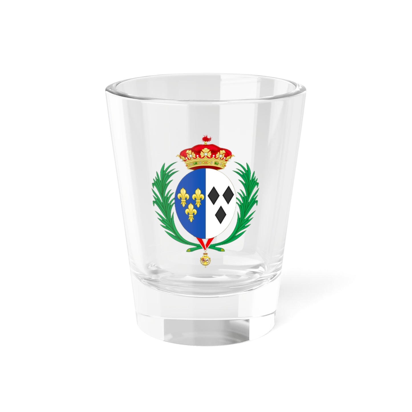 Coat of Arms of Emanuela de Dampierre as Duchess of Segovia (Spain) (Coat of Arms) Shot Glass 1.5oz