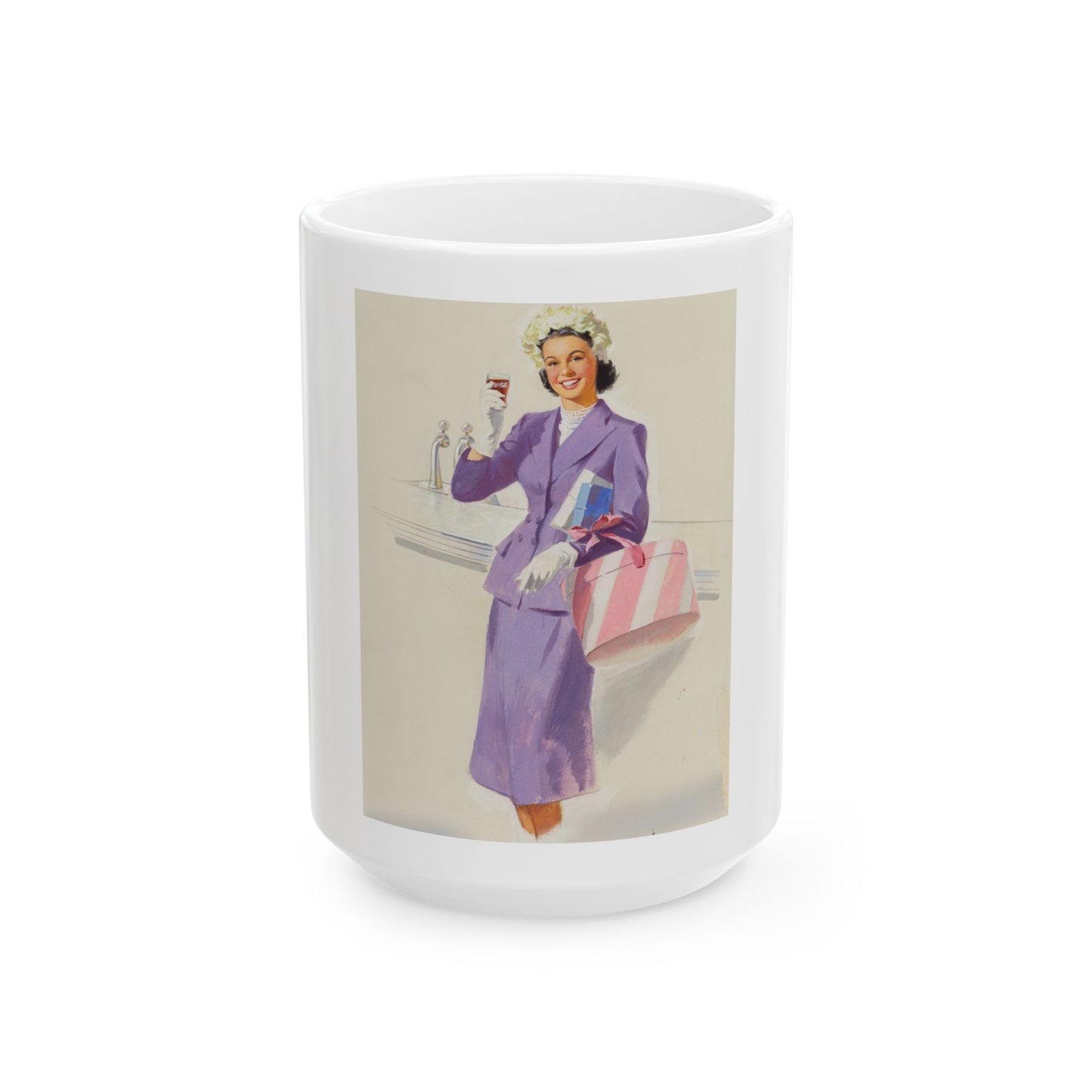 Girl with Hat Box, Coca-Cola advertisement - White Coffee Mug