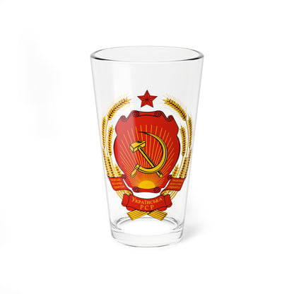 Emblem of the Ukrainian SSR (Soviet Union) (Coat of Arms) Pint Glass 16oz