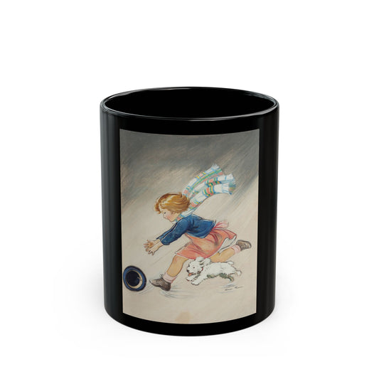 Girl Chasing Hat, Good Housekeeping magazine cover, March 1936 - Black Coffee Mug-11oz-Go Mug Yourself