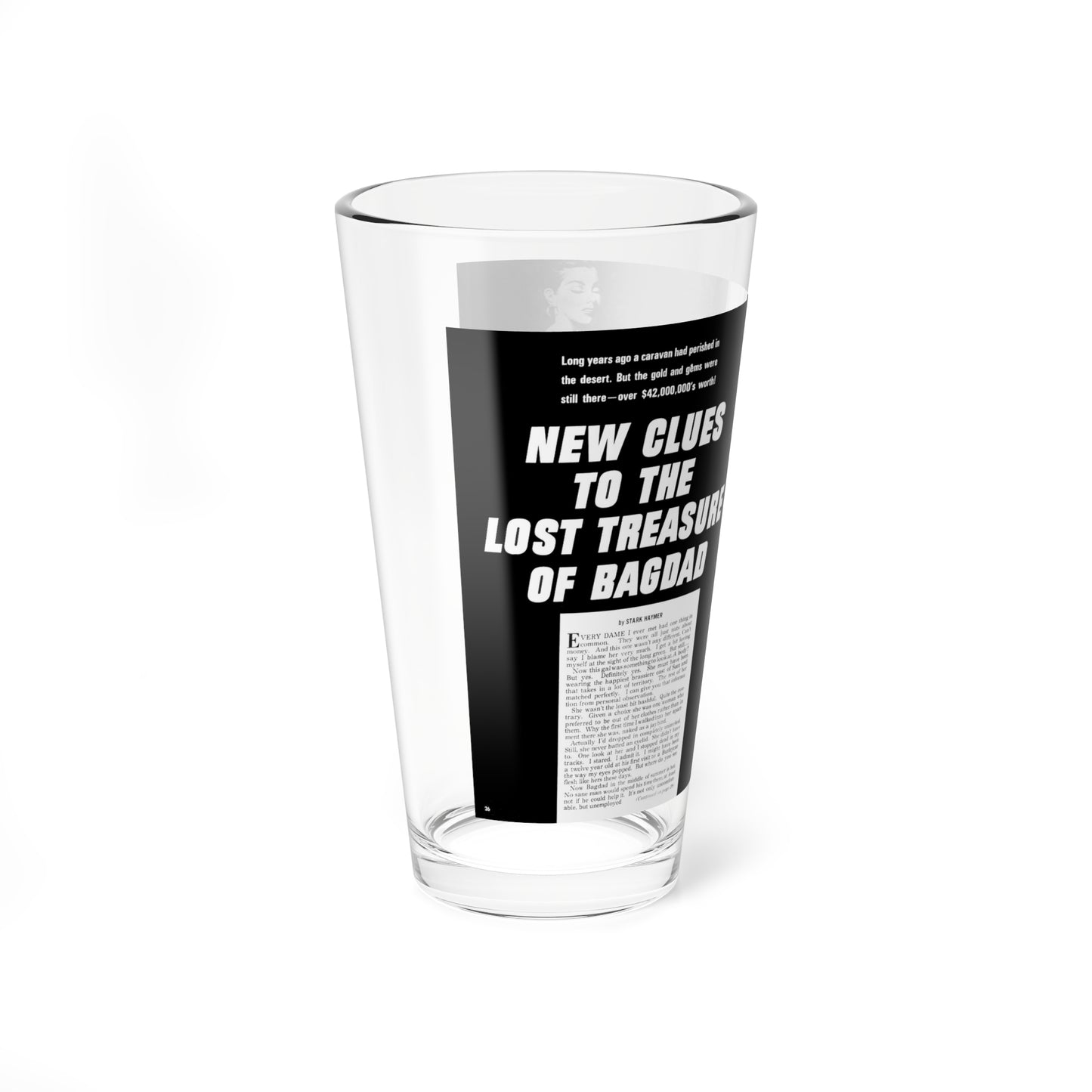 New Clues To The Lost Treasure of Bagdad, Man's Life, June 1970 (Magazine Illustration) Pint Glass 16oz