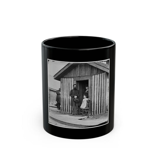 City Point, Va. Brig. Gen. John A. Rawlins, Chief Of Staff, With Wife And Child At Door Of Their Quarters (U.S. Civil War) Black Coffee Mug