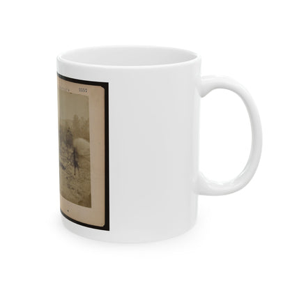 Military Railroad Operations In Northern Virginia  Man Standing On Railroad Tracks Holding Twisted Rail (U.S. Civil War) White Coffee Mug