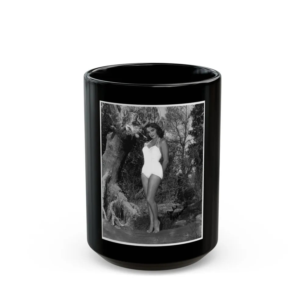 Julia Adams #177 - 8x10 B&W Full Body 1-Piece Swimsuit Promo Photo for Creature From The Black Lagoon '54 (Vintage Female Icon) Black Coffee Mug-15oz-Go Mug Yourself