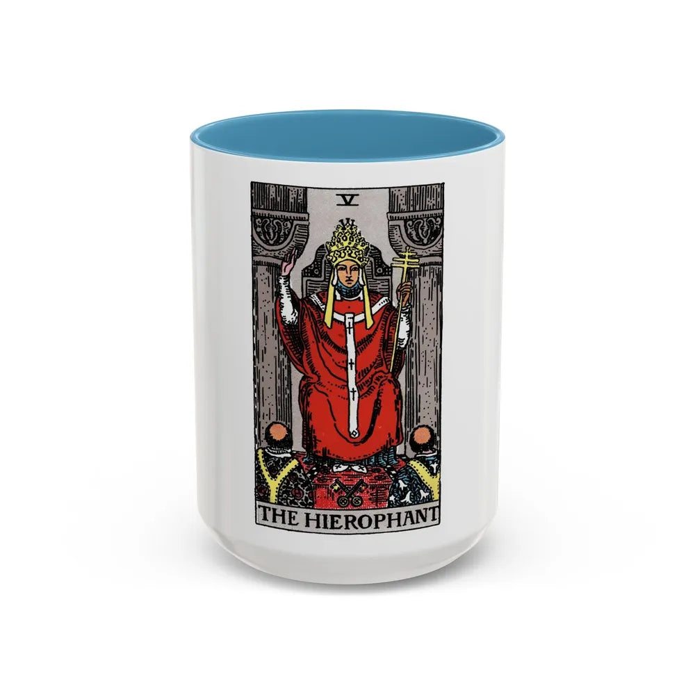 The Hierophant (Tarot Card) Accent Coffee Mug-15oz-Light Blue-Go Mug Yourself