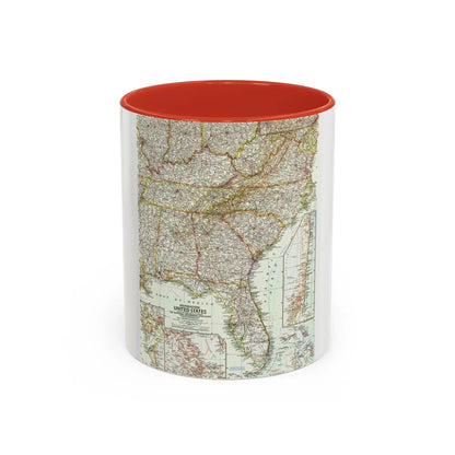 USA - Southeastern (1958) (Map) Accent Coffee Mug-11oz-Red-Go Mug Yourself