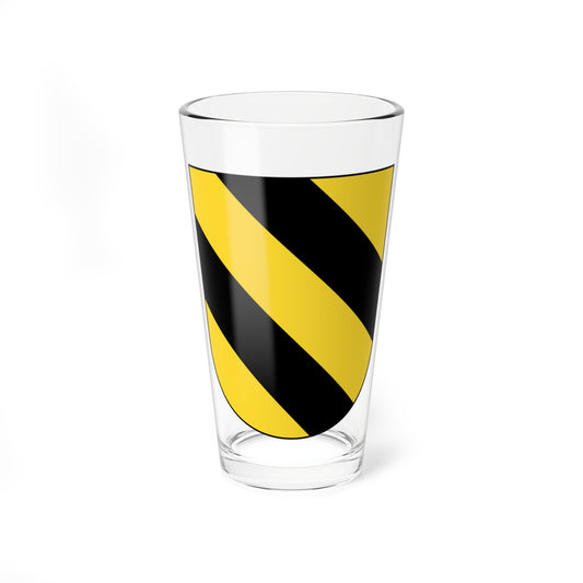 Heraldic shield with a yellow field crossed by two black diagonal bands running from upper left to lower right.