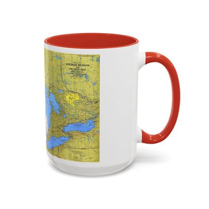 USA - Wisconsin, Michigan ,Great Lakes 1 (1973) (Map) Accent Coffee Mug