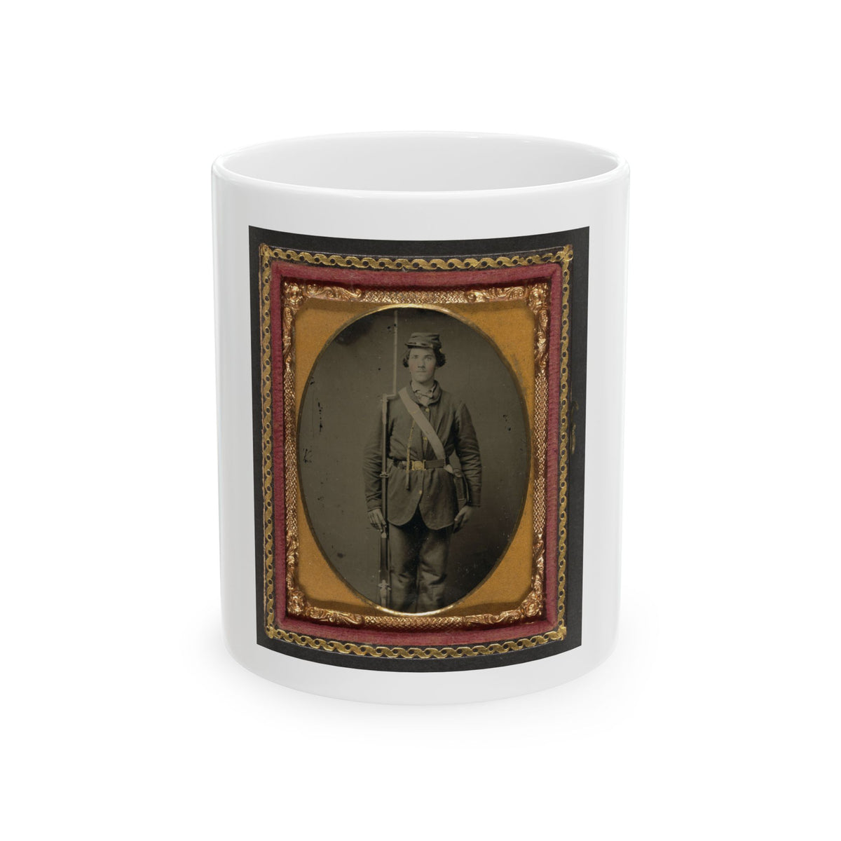 Unidentified Soldier In Union Uniform With Bayoneted Musket And Cartridge Box (U.S. Civil War) White Coffee Mug