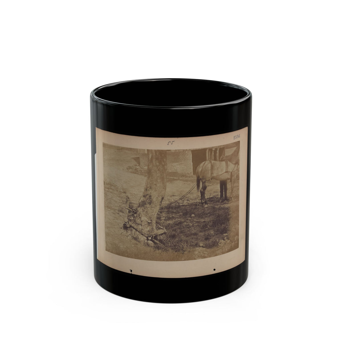 Military Railroad Operations In Northern Virginia  Pieces Of Rail And Wood Chained Around A Tree (U.S. Civil War) Black Coffee Mug