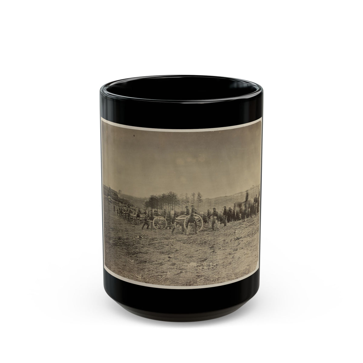 Soldiers Preparing Cannons On The Battlefield (U.S. Civil War) Black Coffee Mug