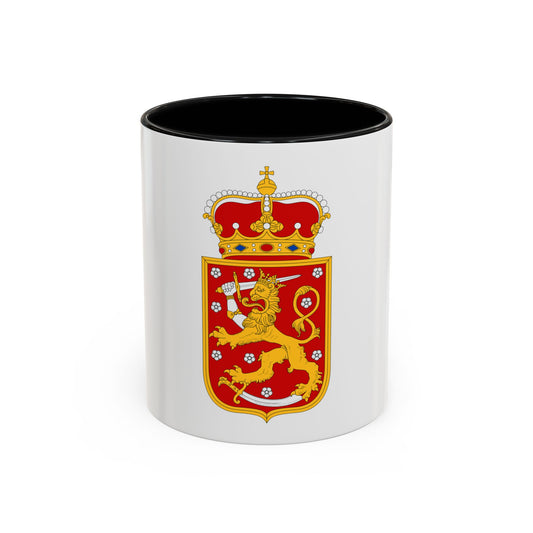 Red heraldic shield with a gold crowned lion holding a sword, scattered with white roses, under a jeweled crown.