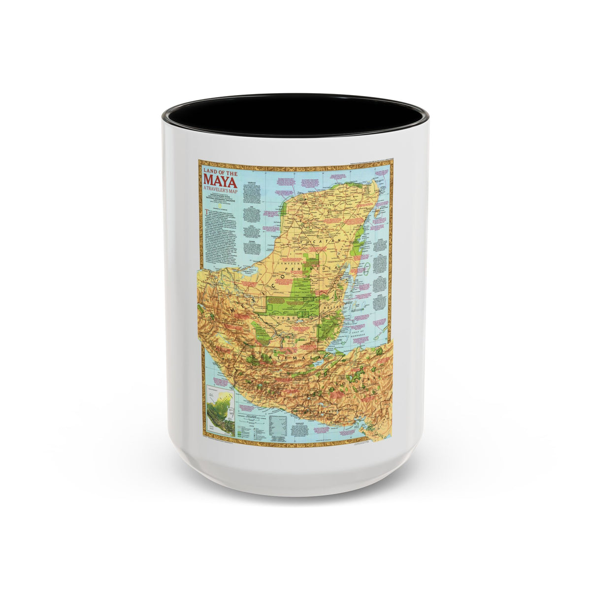 North America - Land of the Maya, A Traveller's Map (1990) (Map) Accent Coffee Mug