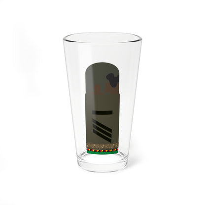 Flat vector olive military shoulder board with a black rank bar, three diagonal chevron stripes and camouflage top.