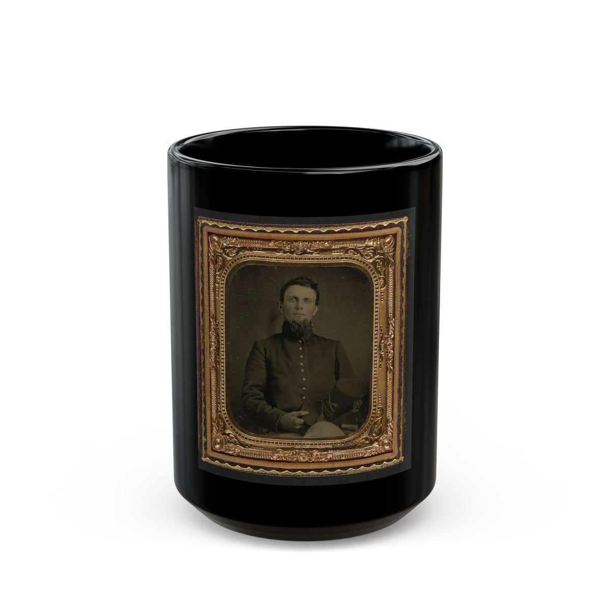 Unidentified Soldier In Union Uniform Holding Hardee Hat (U.S. Civil War) Black Coffee Mug