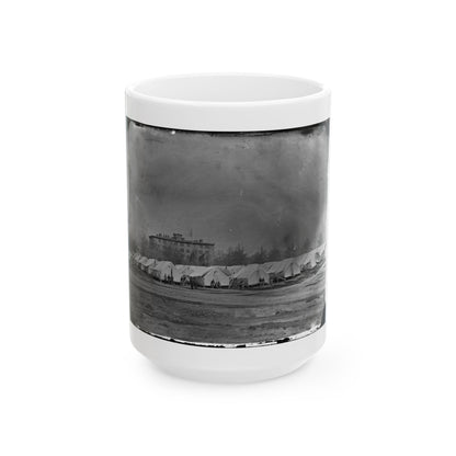 Washington, D.C. Hospital Tents At Camp Carver, With Columbian College Building (U.S. Civil War) White Coffee Mug