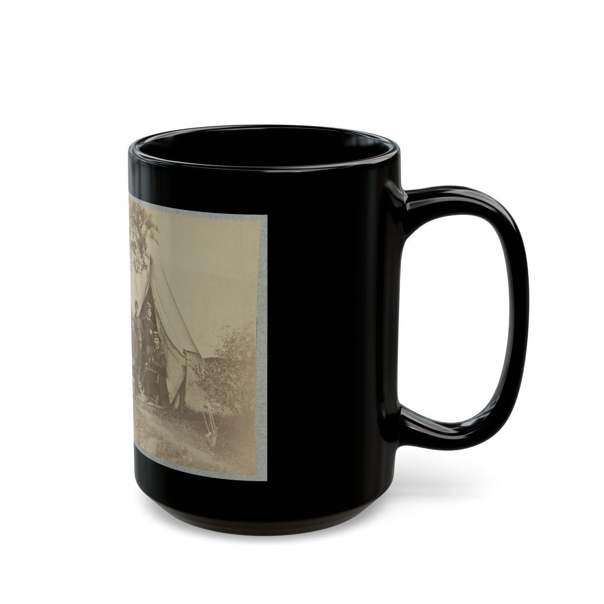 Group Of Five Officers Outside A Tent With A Man Sitting On A Horse In The Background (U.S. Civil War) Black Coffee Mug