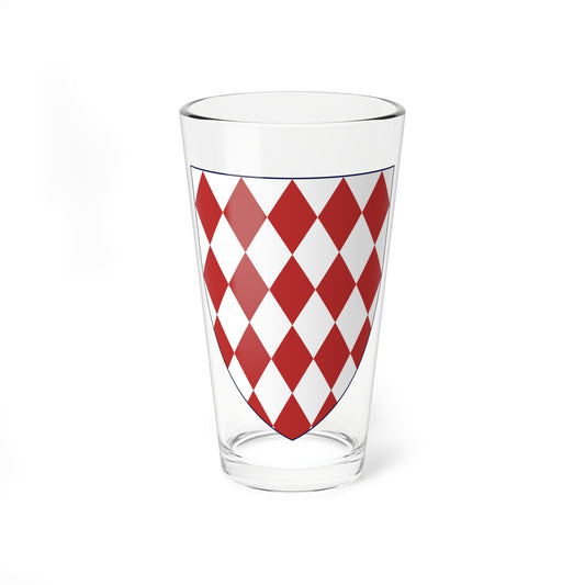 Flat vector heater shield filled with an offset grid of red and white lozenges and a thin navy outline.